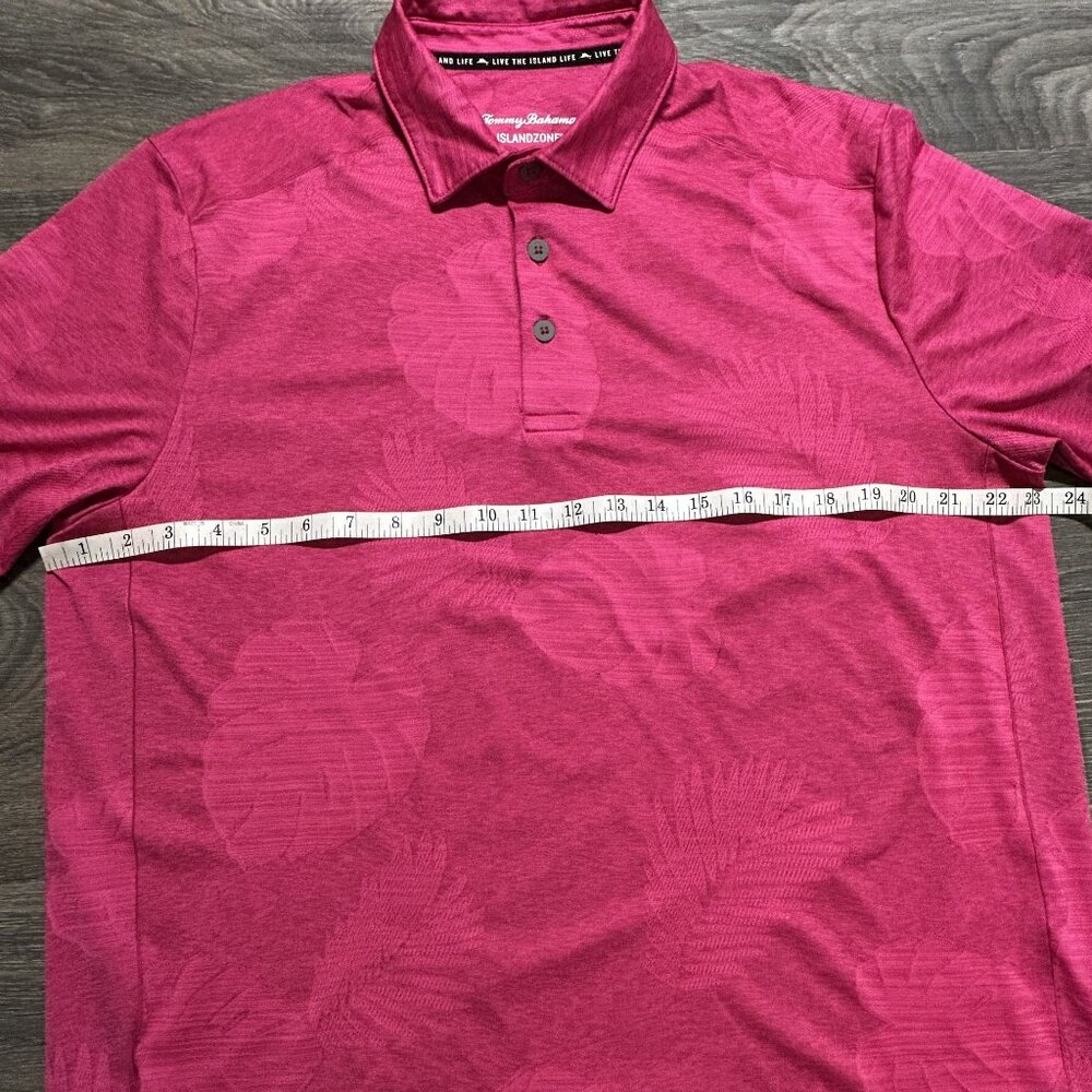 Tommy Bahama IslandZone Polo Shirt Medium Hawaiian Leaf Print Pink Short Sleeve - Picture 5 of 7
